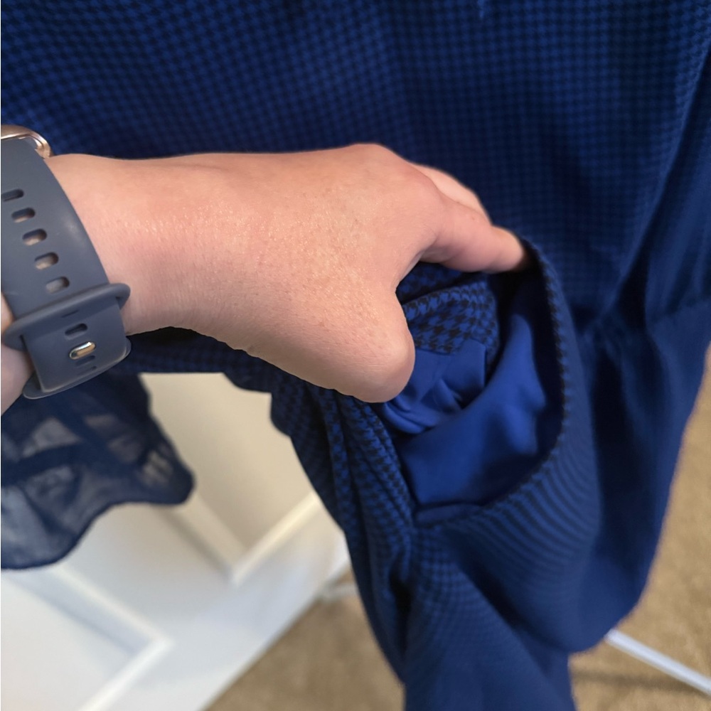 Blue Ruffled Houndstooth Printed Dress - Picture 6 of 7